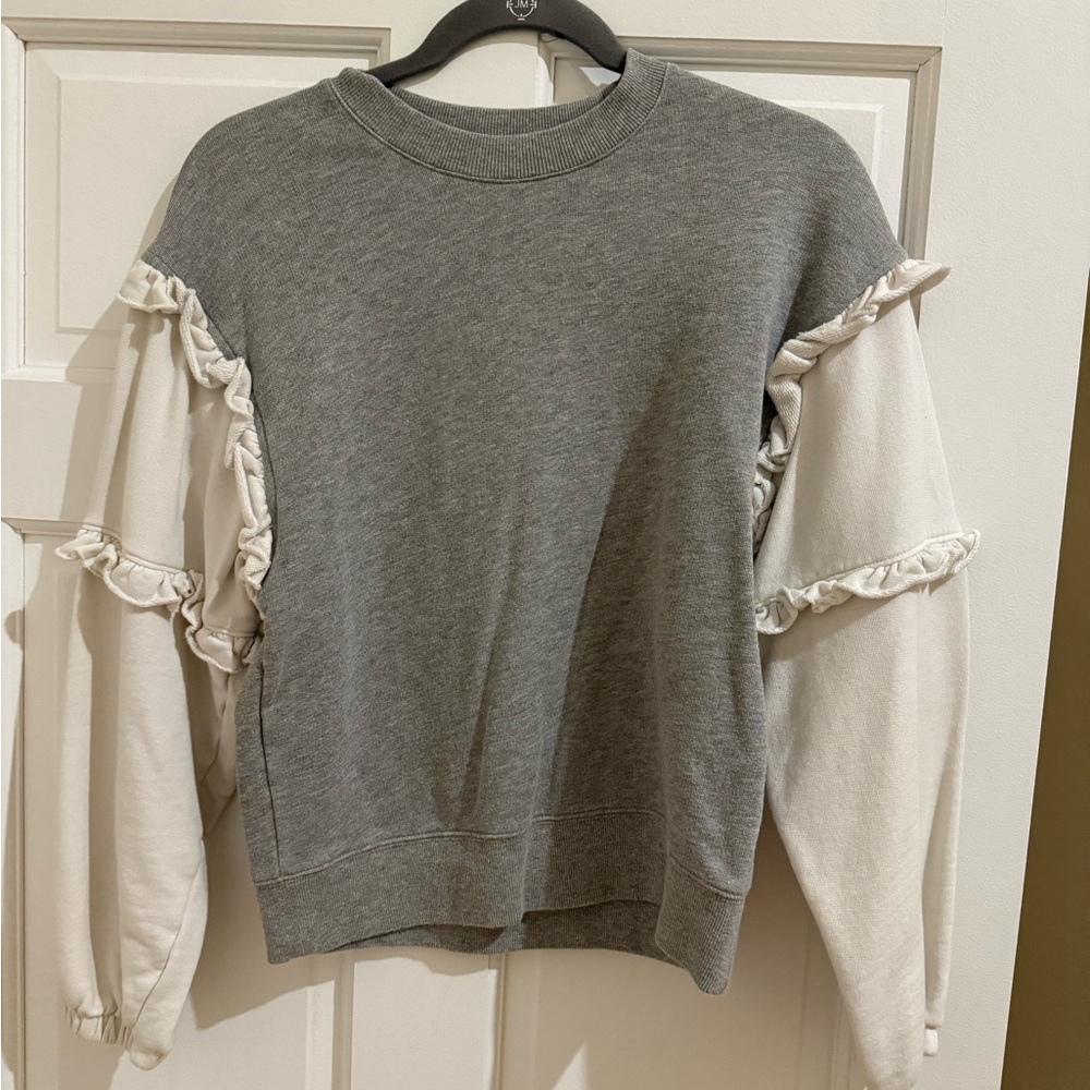 Rebecca Minkoff Gray Sweatshirt with Cream Ruffle Sleeves